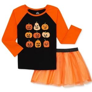 Way to Celebrate! HALLOWEEN pumpkin and tulle black orange outfit 5T